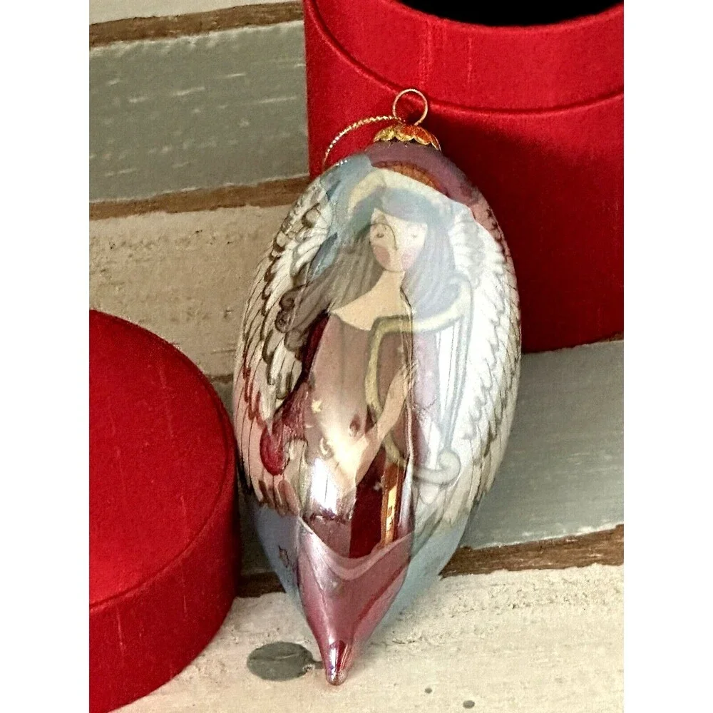 Pier One Christmas Glass Ornament Li Bien Angel 2007 Teardrop Winged Angel Harp